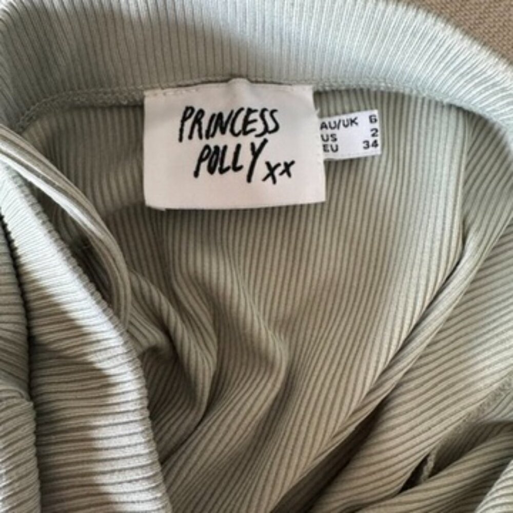 Princess Polly Ribbed Strapless Set – Top & Pants, Sage Green, Size 2 - Picture 4 of 7